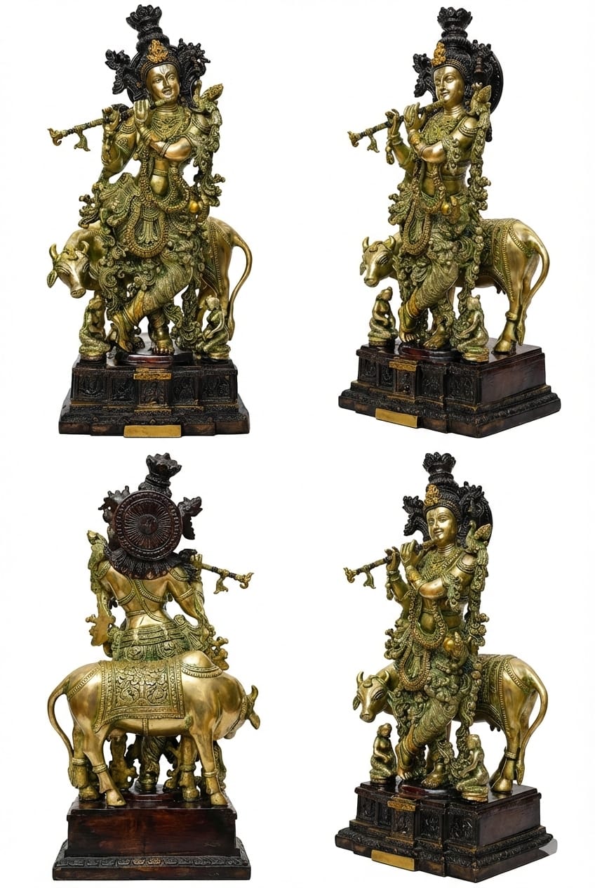 Handcrafted Brass Krishna with Cow Statue