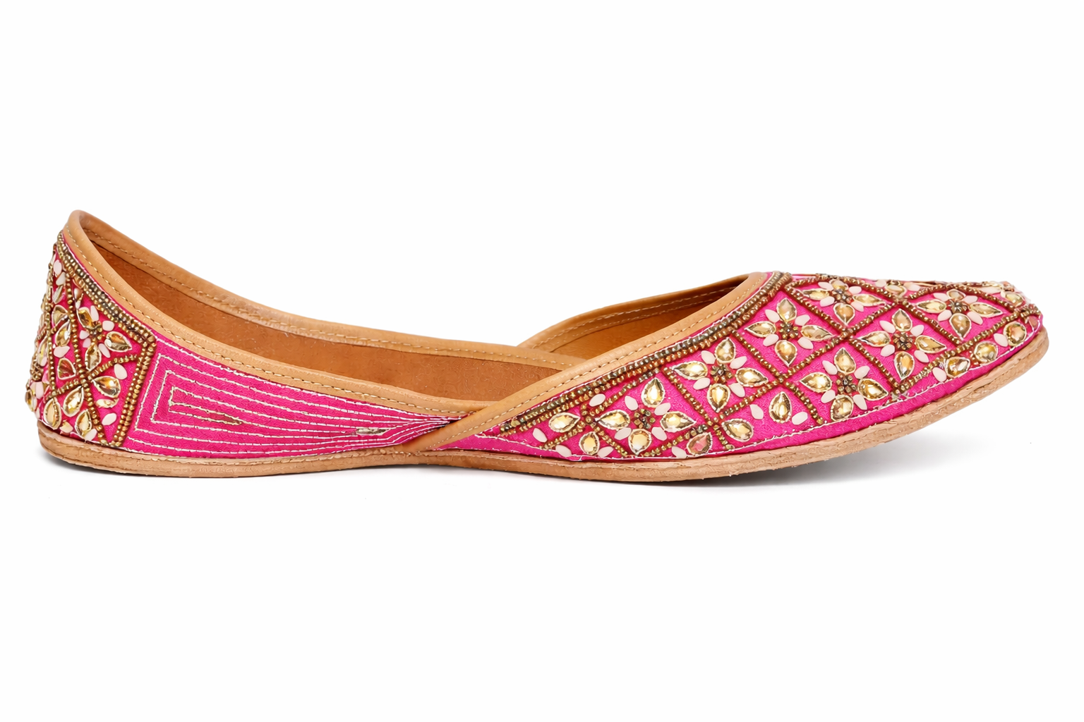 Vibrant Pink Handcrafted Embroidered Jutti - Image 2